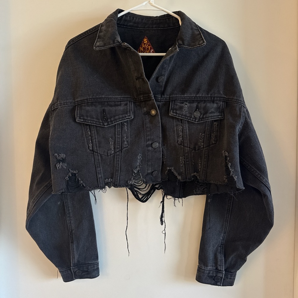 Signature 8 Black Distressed Cropped Denim Jacket